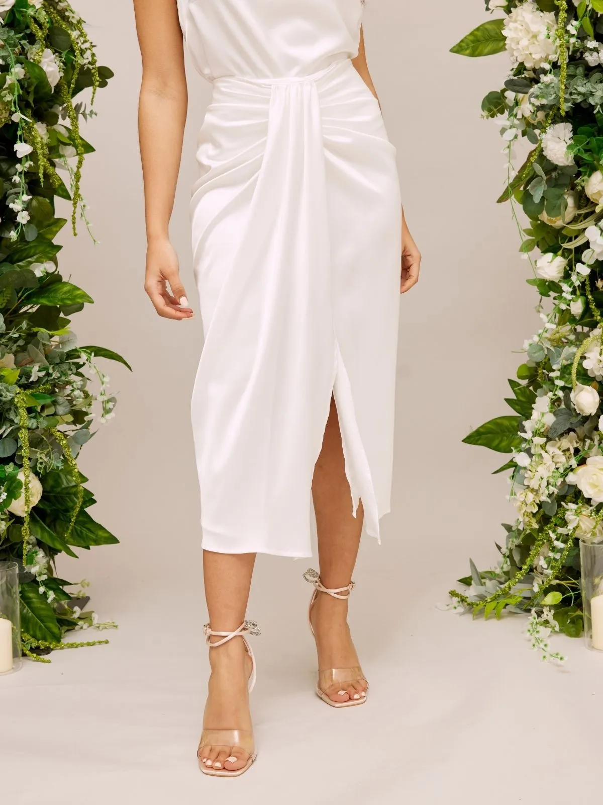 High Waist Satin Drape Bridal Skirt / Ivory