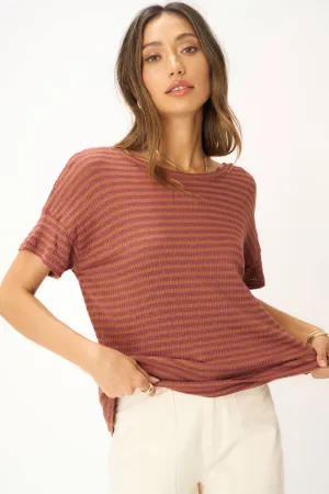 Isadora Back Lace Up Stripe Easy Fit Tee - Root Beer