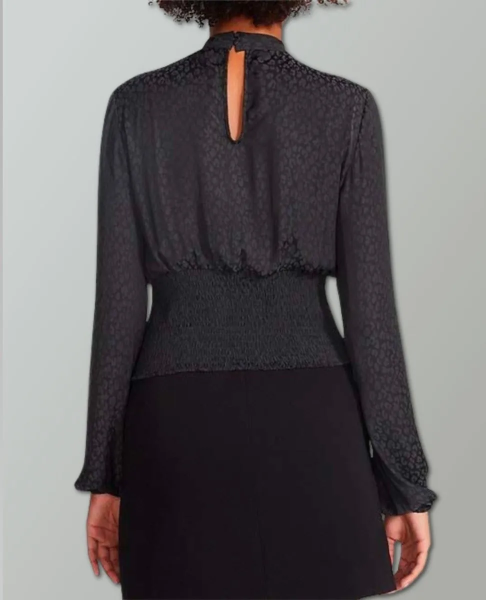 Olivia Satin Keyhole Neck Black Top