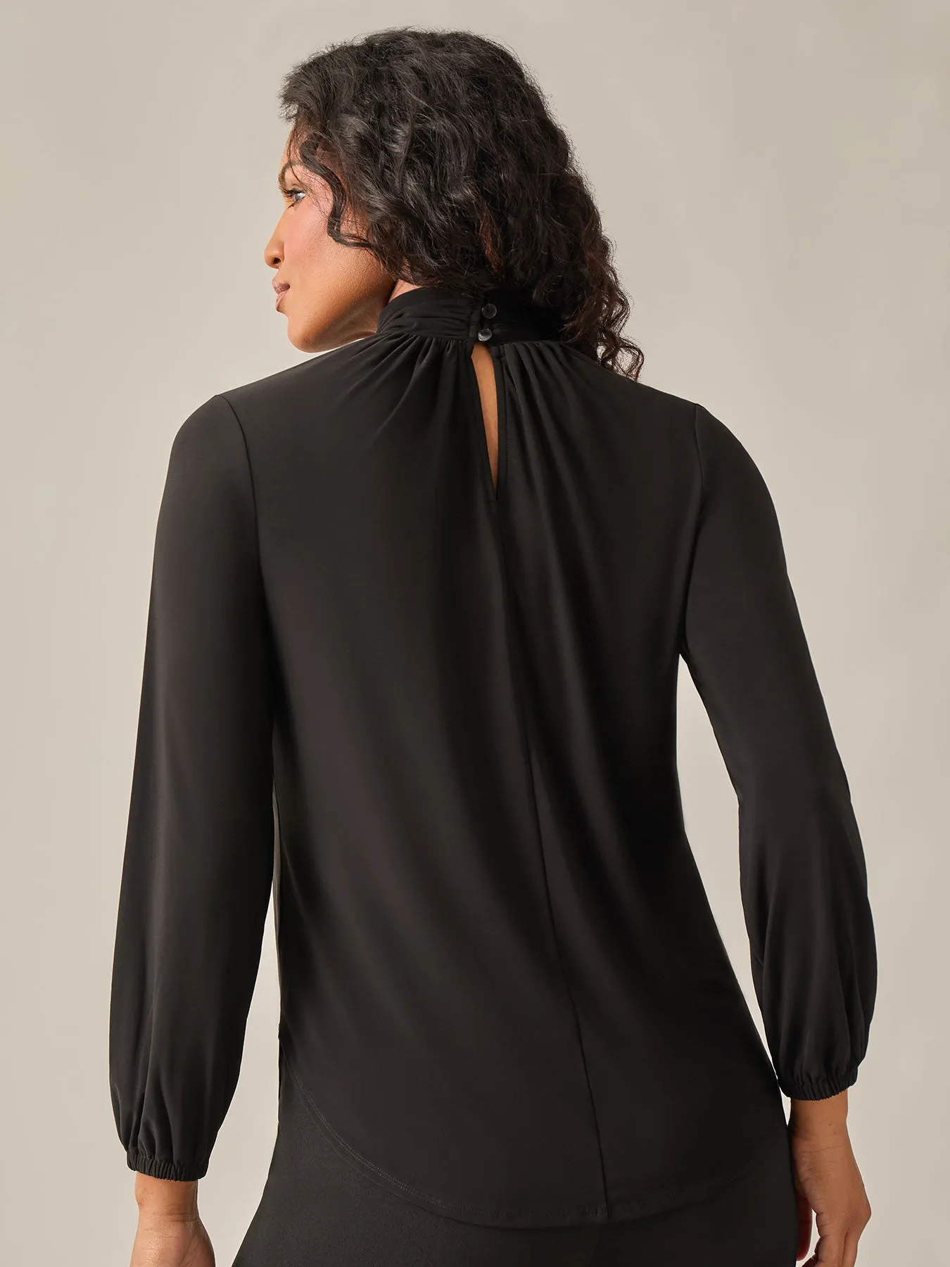 Plus Size Twist Neck Knit Blouse, Black