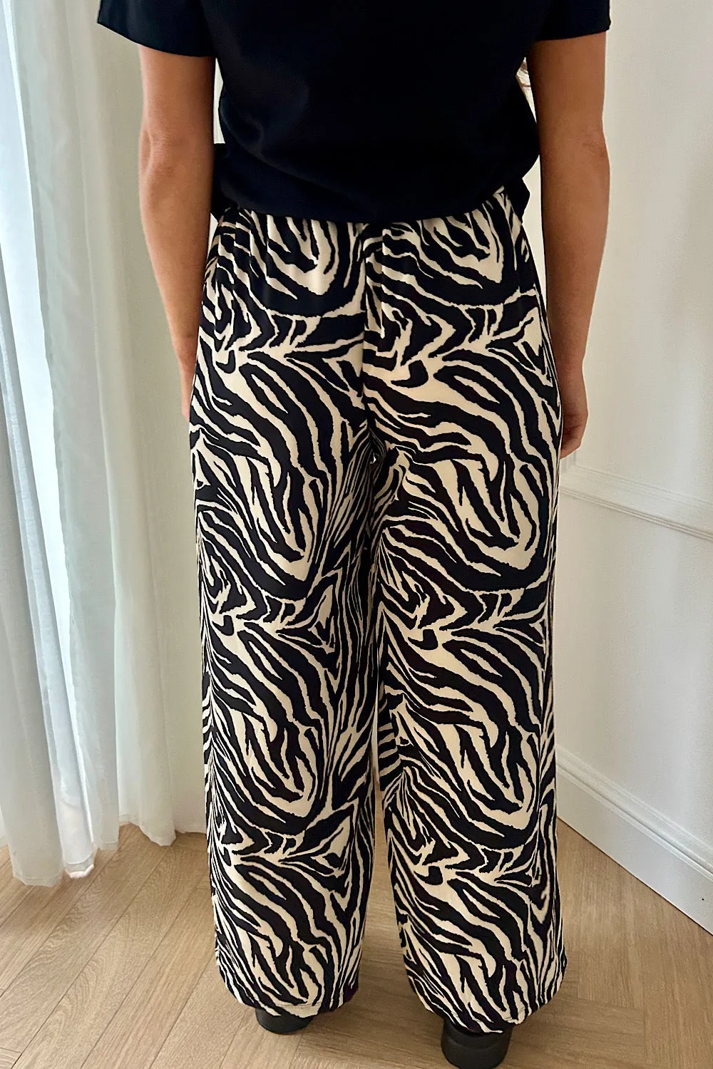 Shannon Black Zebra Print Flared Trousers