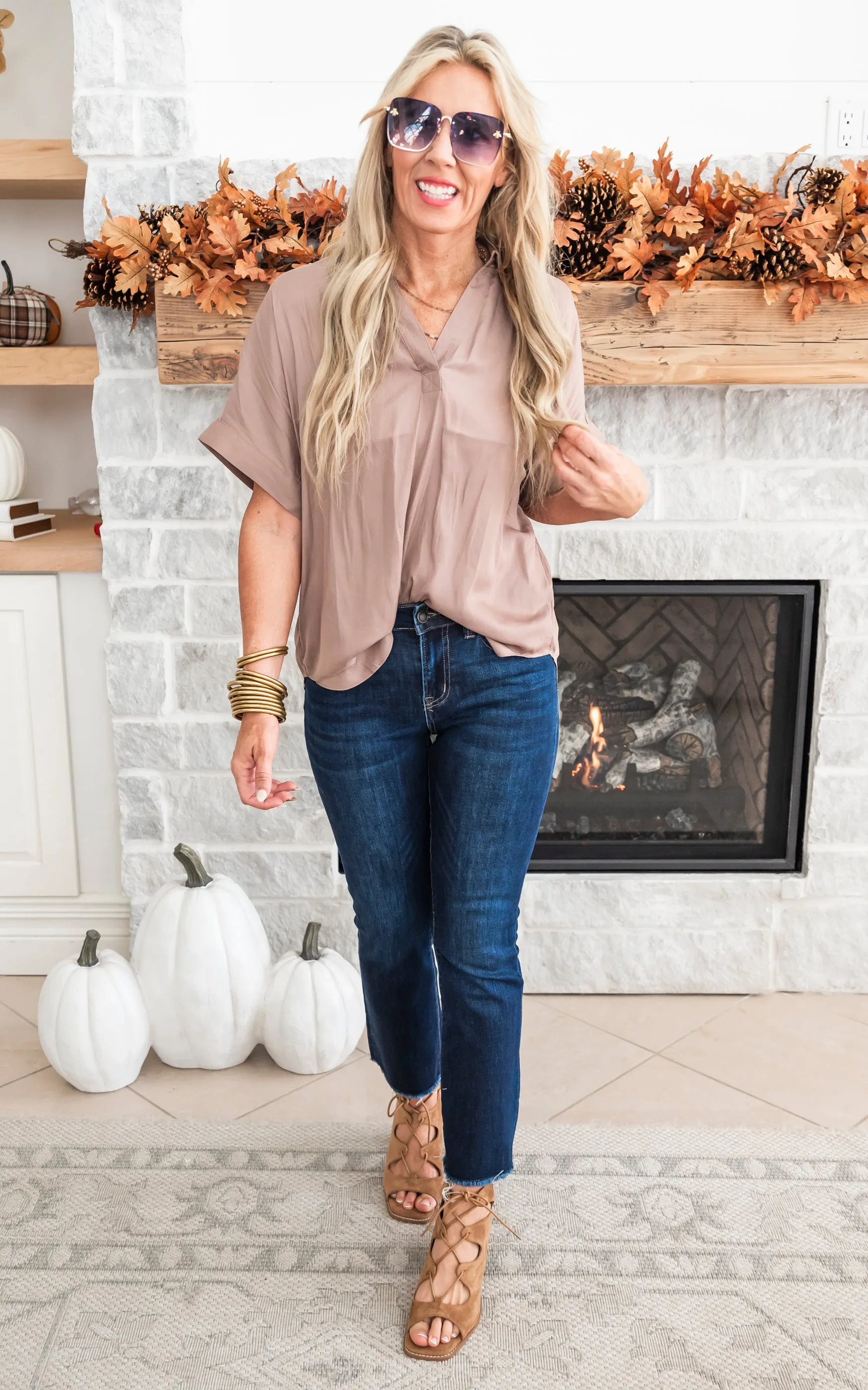 Short Sleeve Collared Blouse Top - Coco - Final Sale