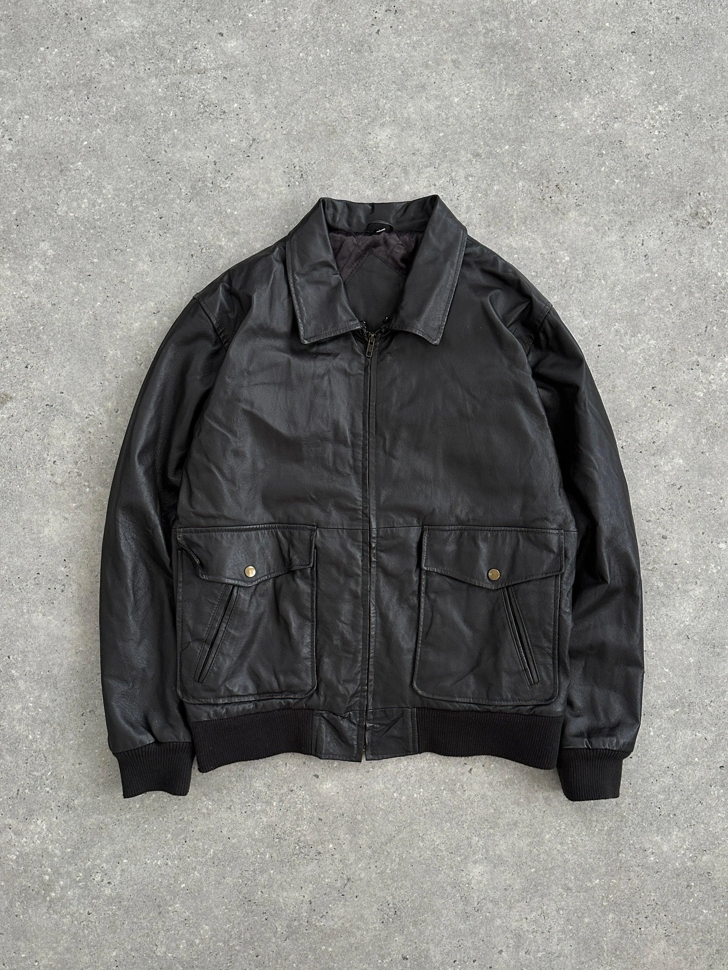 Vintage Smooth Leather Bomber Jacket - L