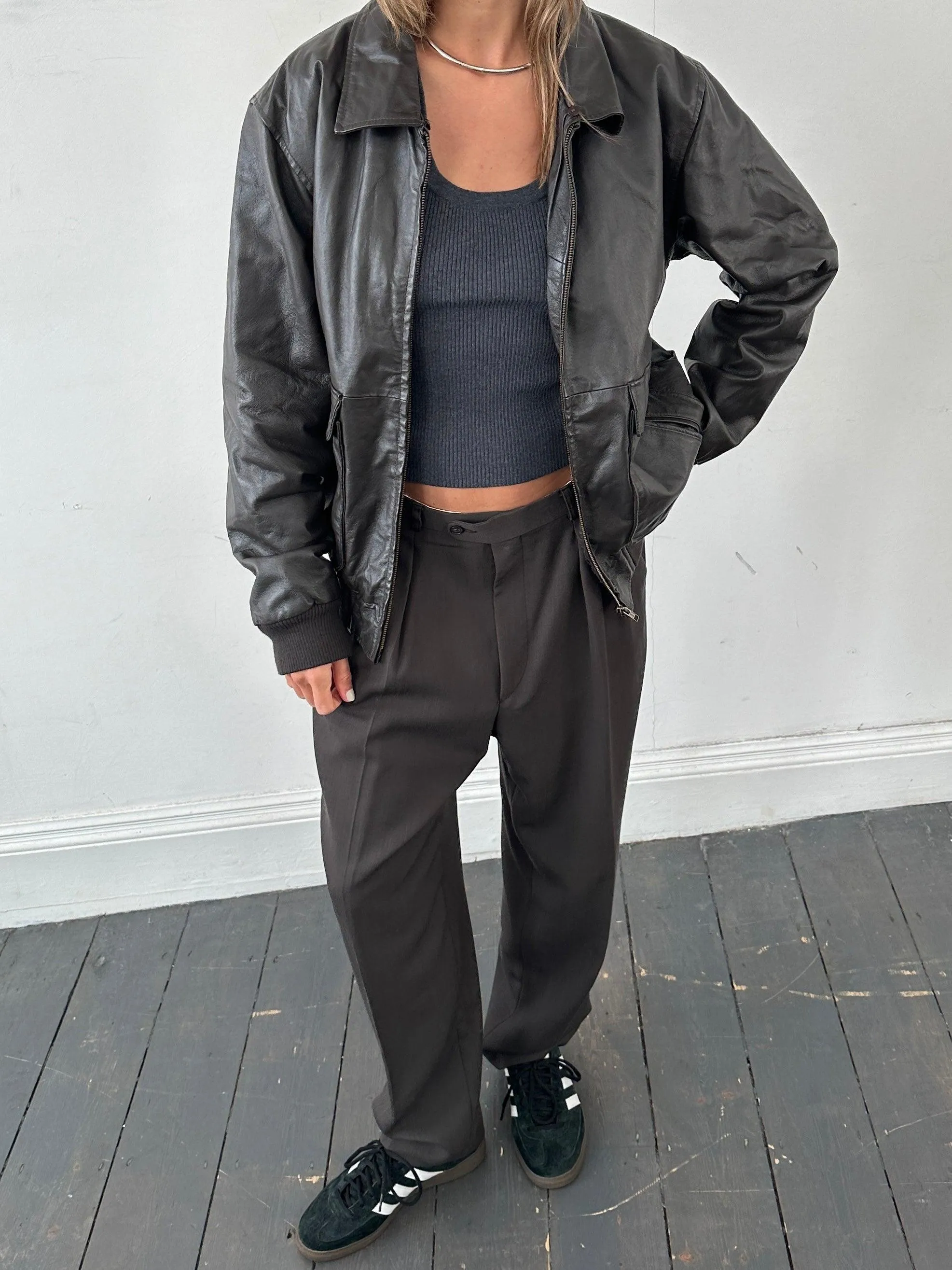 Vintage Smooth Leather Bomber Jacket - L