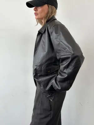 Vintage Smooth Leather Bomber Jacket - L