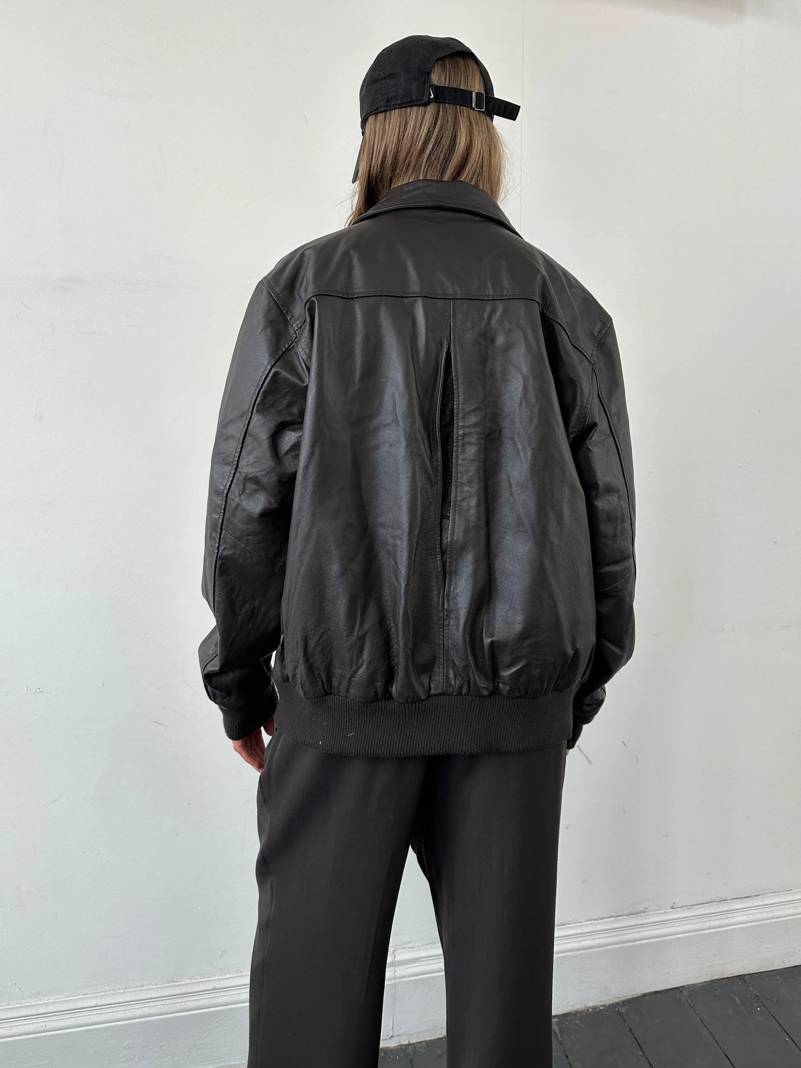 Vintage Smooth Leather Bomber Jacket - L